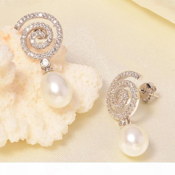 

s wholesale 925 sterling silver jewelry for office women natural pearl jewelry for women 8 -9mm pearl earrings 2018 new fashion, Golden;silver