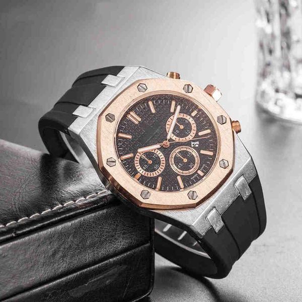 

black rose gold watch black rubber strap mens business casual calibre 36 fashion watch band 22mm sports man designe watches wristwatches, Slivery;brown
