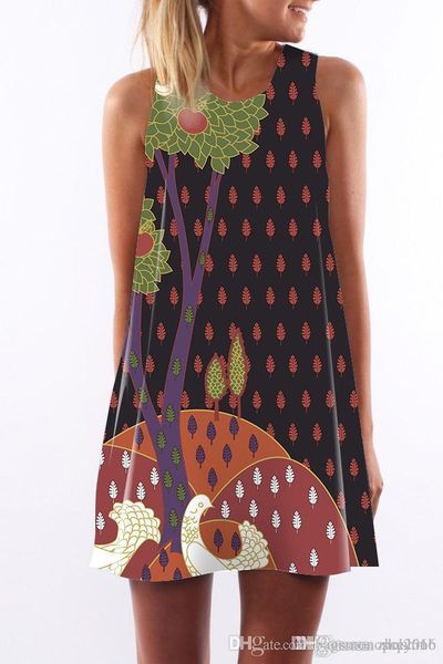 

women dress crew neck summer style sling sleeveless hip wrap lady stitching cartoon print skirt casual pencil dresses size s-xl, Black;gray