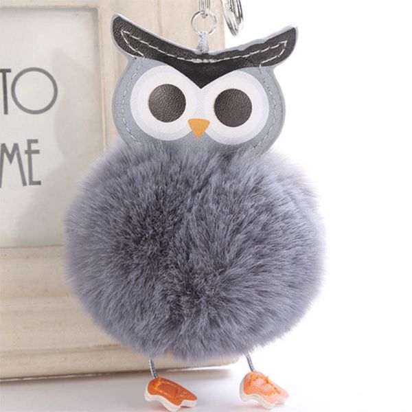 

симпатичные сова кролик pompom автомобиля keychain женщин сумка подвеска пушистый поддельные кролика hairball key животных цепи подарка ювел, Silver