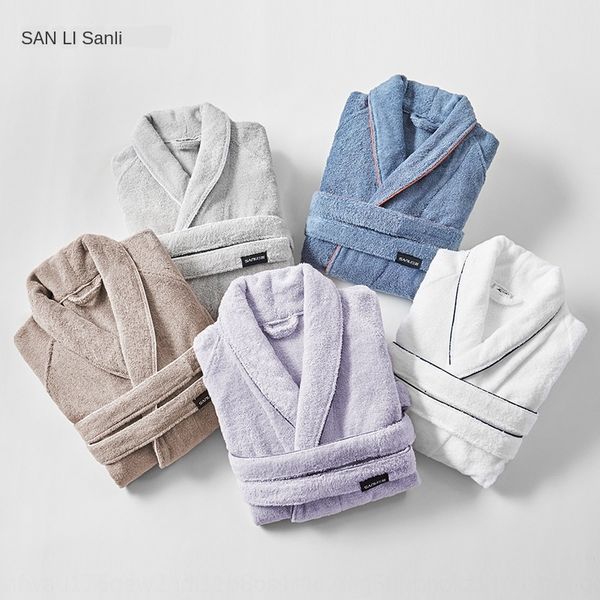 

new sanli plain color cardigan embedded cloth edge couple dress bathrobe pure cotton bathrobe couple