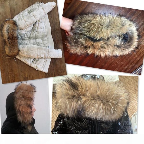 

natural fur collar 100% real raccoon fur scarf for men's women's kids parkas coats male furs collars black 50 60 70 90 cm sh190924, Silver