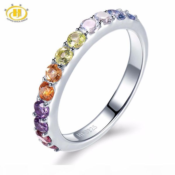 

hutang natural gradation color multi gemstone citrine garnet peridot solid 925 sterling silver ring fine jewelry presents gift, Golden;silver