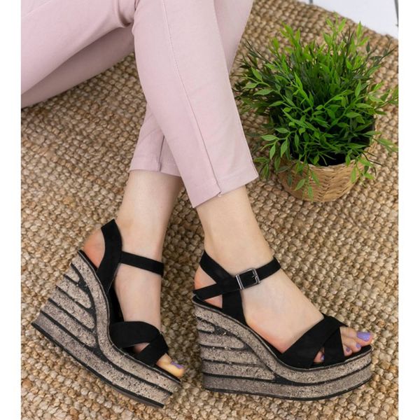 

aidan black suede filling heel sandals