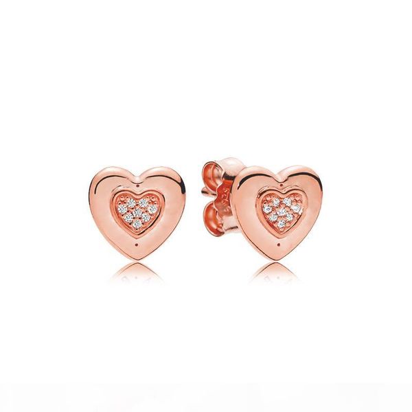 

classical design 3 colors heart stud earring 18k gold rose gold plated for pandora 925 sterling silver signature heart stud earrings set, Golden;silver