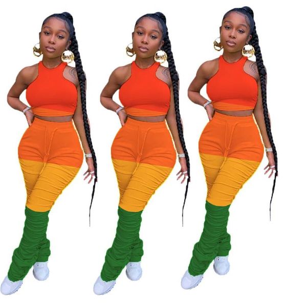 

tracksuits women two piece set crop + pants stacked leggings joggers sweatpants matching suits, White