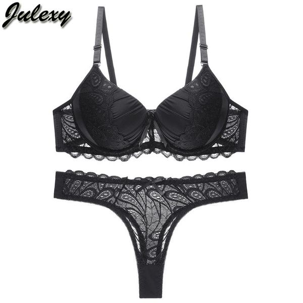 

bras sets julexy b c cup hollow out women bra set push up solid lace brief intimates transparent underwear panty, Red;black