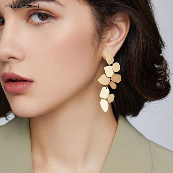 

huanzhi 2019 new design irregular flowers gold metal copper plated earrings geometric exaggeration long drop dangle earrings, Silver