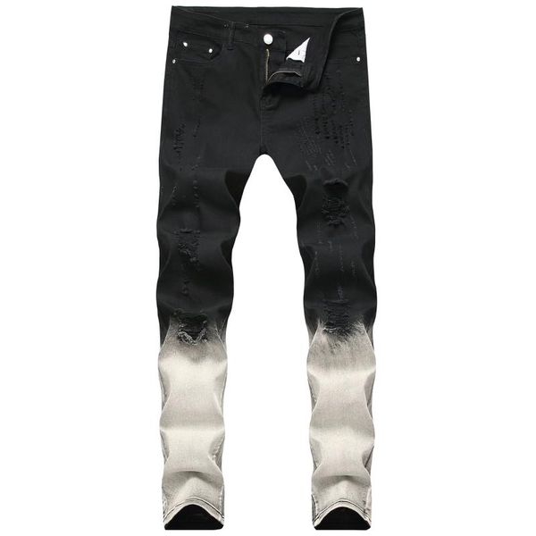 

ripped jeans men new fashion denim jeans hip hop design black grey skinny biker for male streetwear plus size, Blue