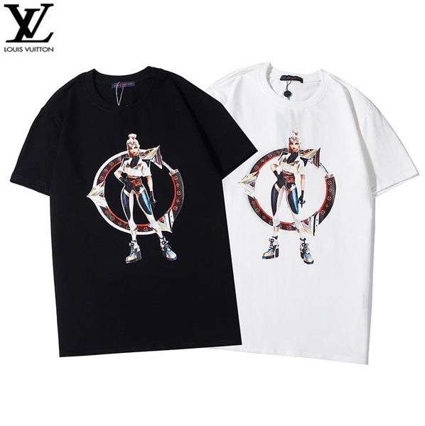 

2020 characters printed youth t-shirts woman and mens luxury designer#160;brand 1g lv t shirt 1g 100%cotton, White;black