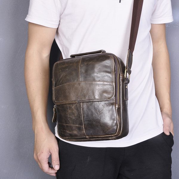 

2020 new quality leather male fashion casual design satchel crossbody messenger shoulder strap tote 9.8" tablet bag men 2003-g