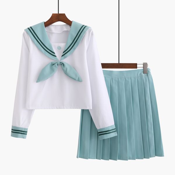 

women high school uniform sweet cute pink green girls jk preppy style sailor suits shows party costumes short pleated skirt, White