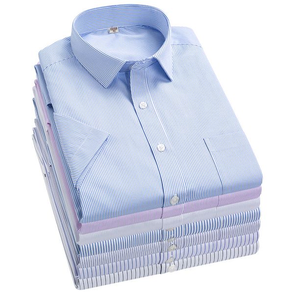 

2020 summer men's short sleeve shirt men business work striped dress shirt fashion handsome lapel cardigan mens clothing, White;black