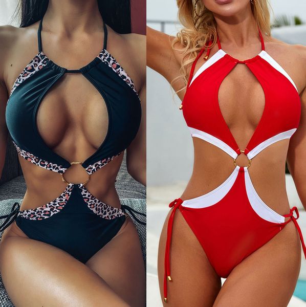 

popular push up one piece swimsuit women monokini swimwear female bandage patchwork swimming suit bathing suit beach wear