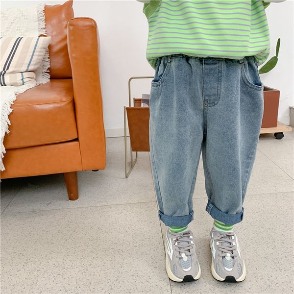 

boys and girls korean style 2020 new children's foreign style harlan baby casual harlan pants jeans and jeans all-match pants, Blue
