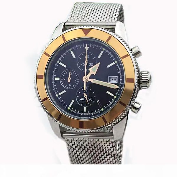 

new designer watch men superocean heritage chronograph vk quartz avengers 46mm mens watches stainless steel bracelet male luxury wristwatch, Slivery;brown
