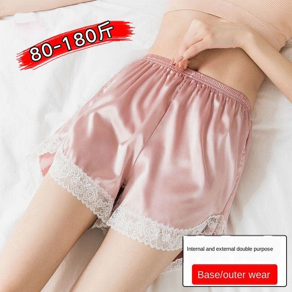 

anti-exposure safety pants lace safety pants women can wear large size lace imitation silk flounced loose three-point base shorts, Black