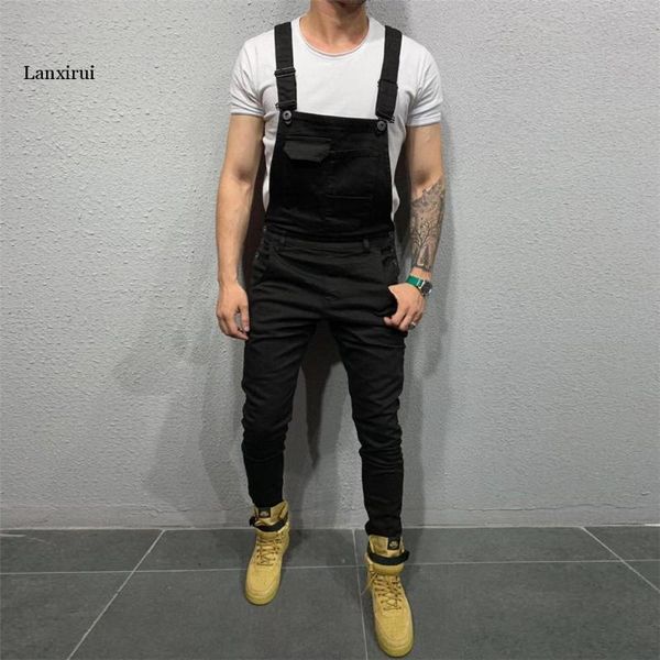 

mens fashion denim lanxirui bib overalls jumpsuits moto biker jeans pants trousers new, Blue
