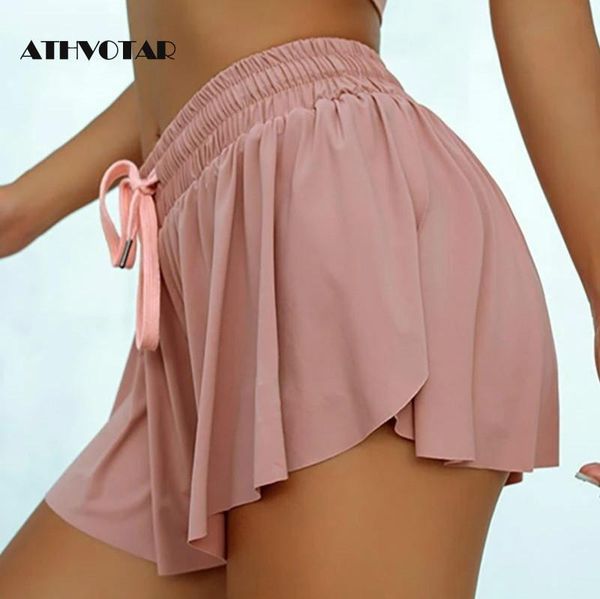 

women's shorts athvotar women fashion fake two pieces anti-glare fitness for summer breathable gym sports, White;black