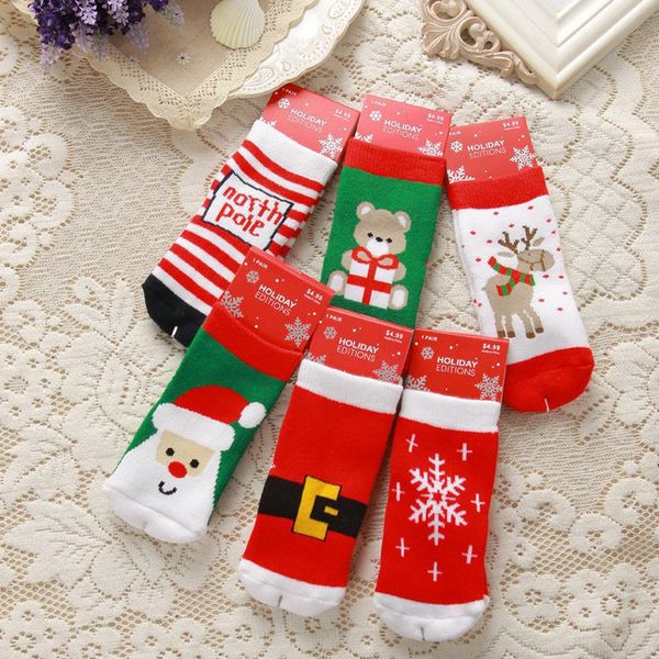 

1-8 years old cotton winter autumn baby girls kids socks children striped terry snowflake elk santa claus christmas bear sock, Pink;yellow