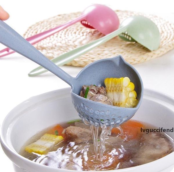 

dual purpose spoon 2 in 1 with filter soup ladle wheat straw long handle spoons for cooking kitchen colander kitchen tools sn1003