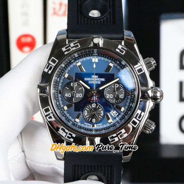 

new 44mm diver pro ab014012.c830 blue dial black subdial quartz chronograph mens watch steel case satch rubber strap watches pure_time, Slivery;brown