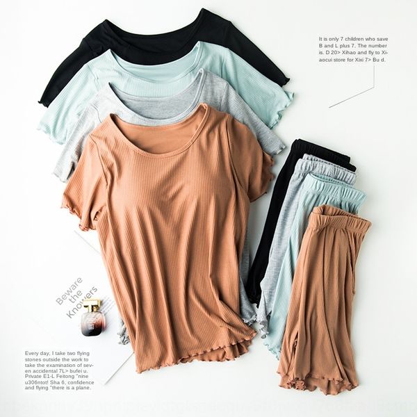 

kw4c4 threaded women's belt chest pad short sleeve suit -t one-piece half sleeve shorts home clothes bra bra pajamas loose home clothes, Blue;red