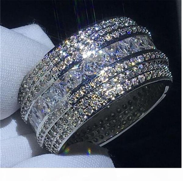 

luxury luxury finger ring silver color 7 rows diamond cz stone big engagement wedding band ring for women bridal fashion jewelry, Slivery;golden