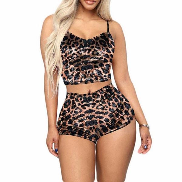 

lingerie set leopard velvet sleepwear women pajama set temptation babydoll nightwear cute cami shorts pijama mujer, Black;red