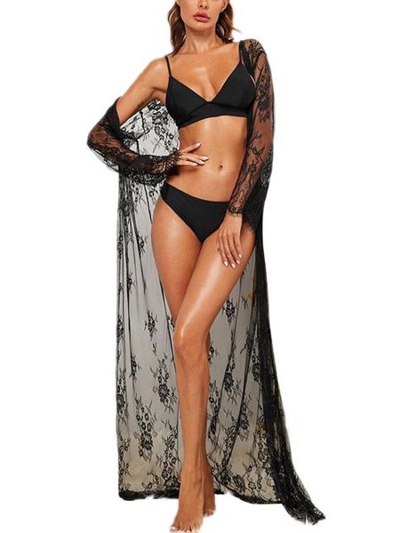 

cover bikini lingerie shirt women beach one-piece cardigan cape up lace kimono robe perspective pajamas wchqn