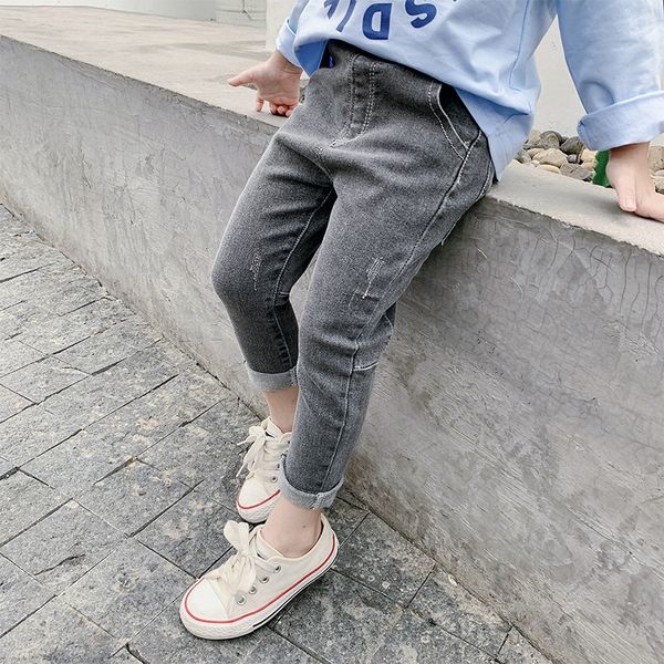 

gqt2z spring autumn new and children's wear jeans solid color stitching jeans 2020 korean style boys and girls slim pants baby children, Blue