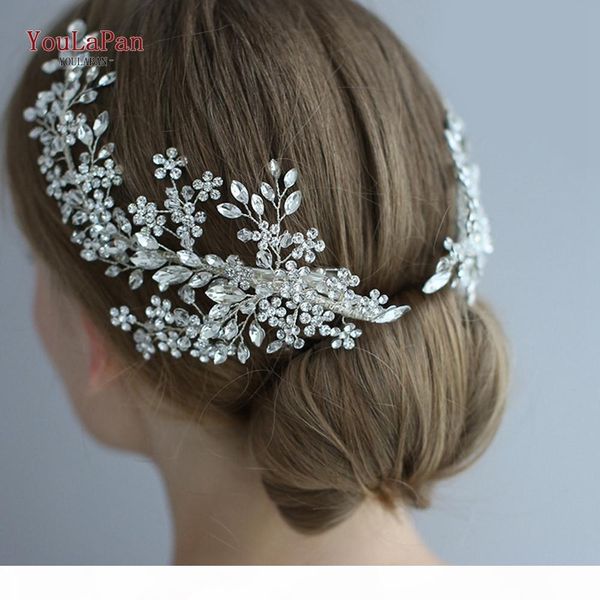 

youlapan hp253 crystal bridal headpiece floral wedding hair vine clip party prom hair jewelry brides accessories, Golden;white