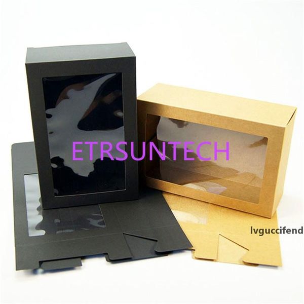 

black/brown kraft paper box with window gift boxes cajas de carton packaging cookie macaron box wedding gift box lx0913