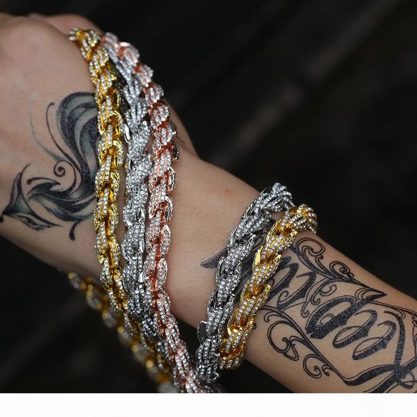 

iced out цепи браслеты мода хип-хоп bling ожерелья ювелирных изделий mens розового золота серебро rhinestone браслеты twist, Black