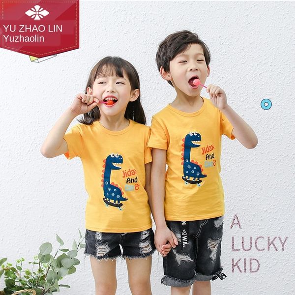 

rhq6c yu zhaolin new cartoon cotton children's short-sleeved t-shirt small and medium-sized children's striped men's and wome, Blue