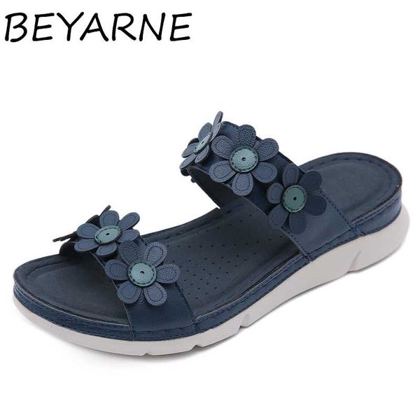

beyarne new elegant woman-shoes women bohemian flower flat slippers summer sandals non-slip beach shoes sapatos novos senhoras, Black