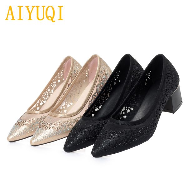 

dress shoes aiyuqi summer women 2021 spring fashion mesh rhinestone pointed office, Black
