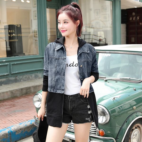 

2019 windbreaker spring and autumn new denim coat women's mid-length coat casual early autumn bf all-match windbreaker fashion, Black;brown