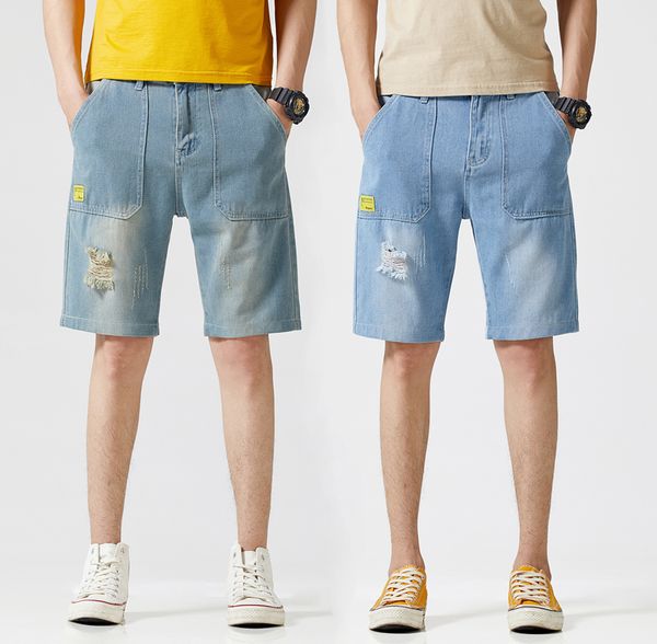 

200 summer hot повседневный рваные шорты джинсы мужчины марка wash хлопок проблемные straight мужские джинсовые шорты джинсы hommes синий, Blue