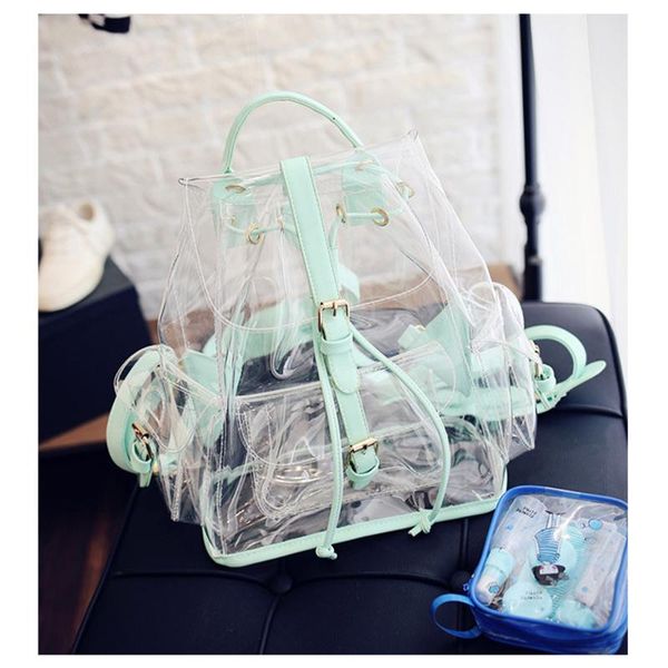 

backpack women summer backpack pvc transparent cute pu women bag patchwork drawstring bag backpacks mochila feminina
