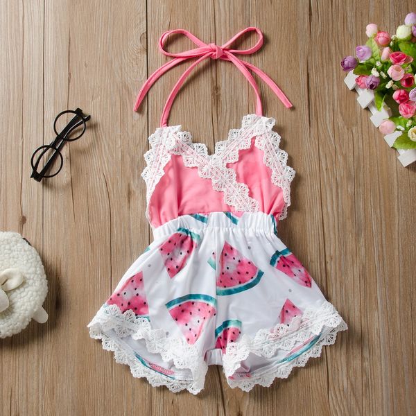 

2020 new girls fashionable fan jumpsuit body jumpsuit pants cute watermelon printed belt pants, Blue