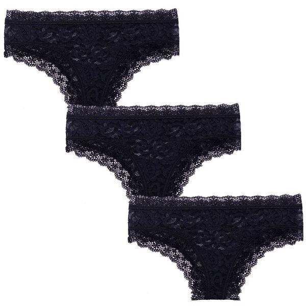 

3 pcs plus size seamless women panties lace underwear women briefs breathable elegant hipster ropa interior femenina, Black;pink
