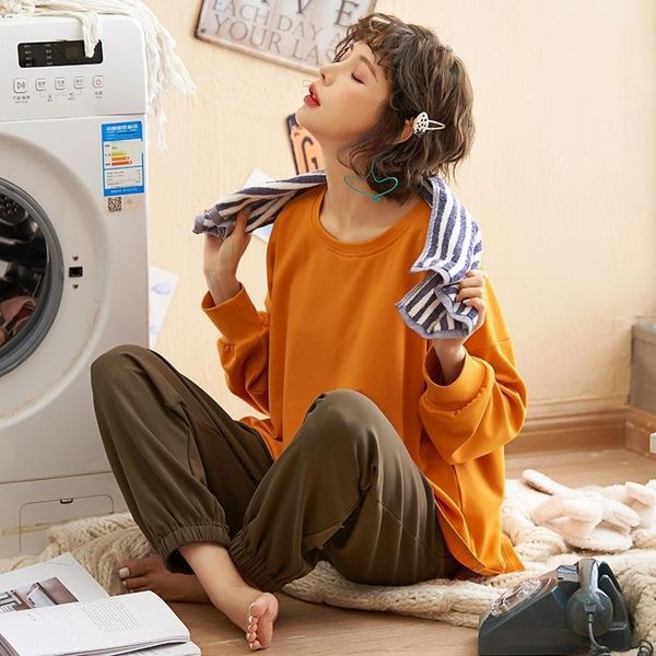 

2020 new pajamas women's clothes home furnishing clothing fashion long sleeve home clothes simple natural cute suit, Blue;red