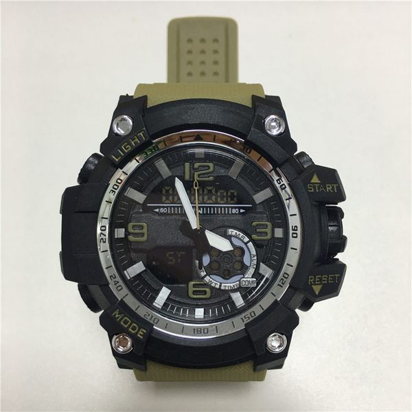 

designer men's watch fashion 1000 sport mens watch rubber silicone shock military led digital watches chronograph analog movement clock, Slivery;brown