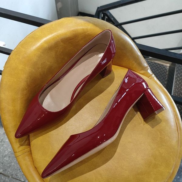 

women new style pointed toes chunky heel dress shoes genuine leather lady high heel shoes fashionable party shoes, Black