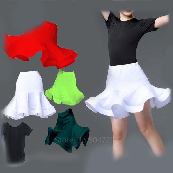 

4colors kids latin dance dress practice dresses latin performance for women girls spandex competition examination dance skirt, Black;red