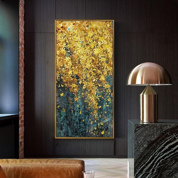 

аннотация nordic golden leaf большого wall art pictures современный холст картина масло цветочного mural картины печать главный ресторан дек