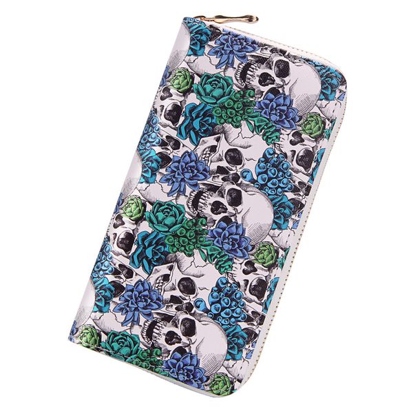 

fashion women wallets punk rock skeletons skull long clutch wallet ladies zipper purse pu leather print card holders female, Red;black