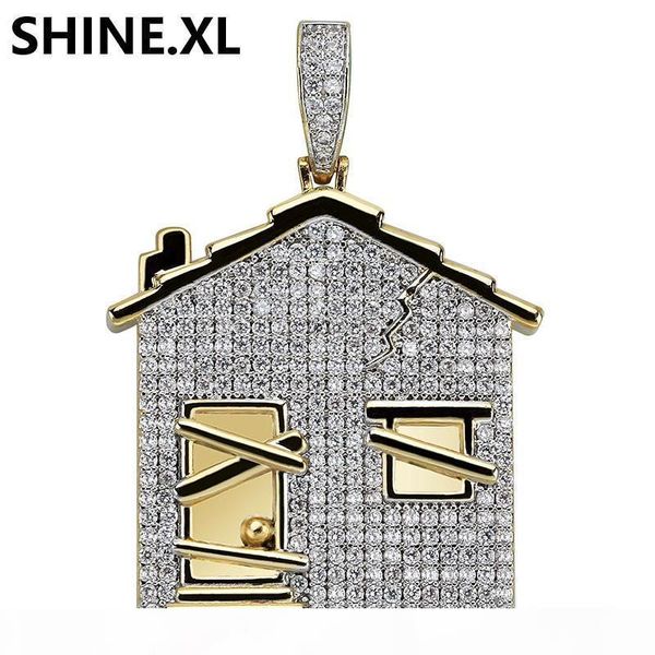 

14k позолоченный дом ожерелье мужчин iced out фианитами цепи медь материал hip hop подвески ювелирные изделия, Silver
