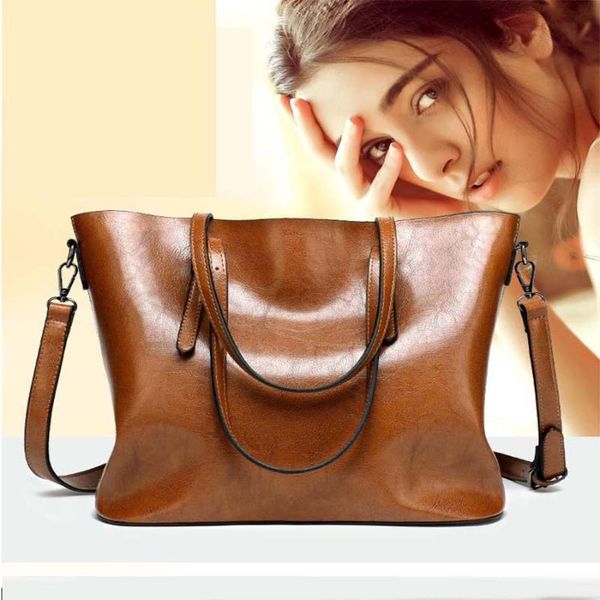 

new fashion female bag 2020 retro oil leather bag simple trend female tote shoulder